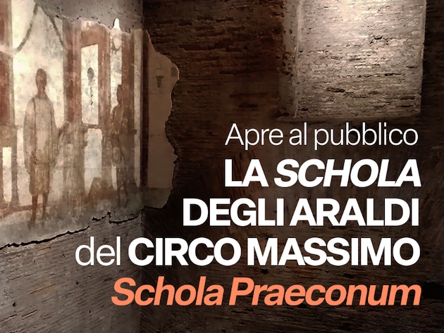 Apre al pubblico la Schola degli araldi del Circo Massimo alle pendici meridionali del Palatino-Foto: locandina ufficiale dell'evento Apre al pubblico la Schola degli araldi del Circo Massimo alle pendici meridionali del Palatino-Foto: locandina ufficiale dell'evento