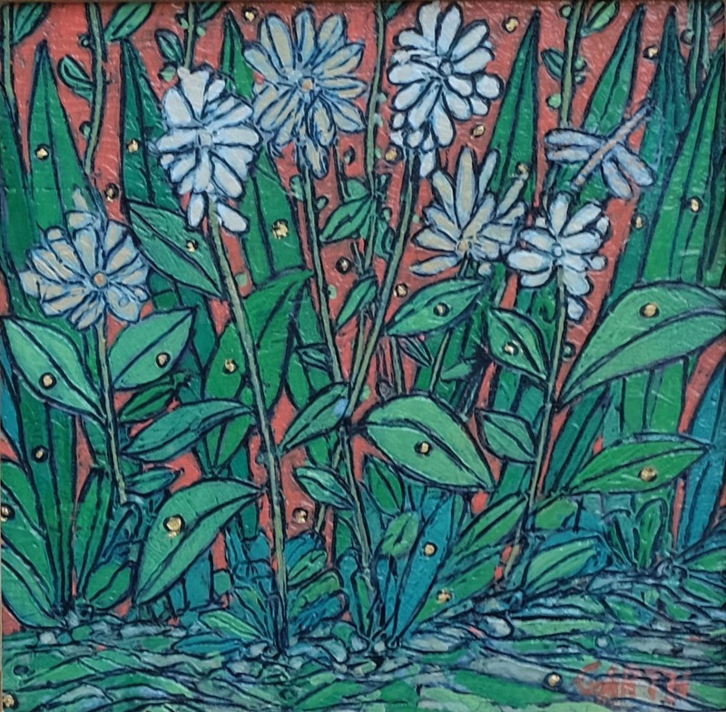 Garth Speight, Fiori selvatici a Villa Torlonia, acrilico, cm. 25x25 Garth Speight, Fiori selvatici a Villa Torlonia, acrilico, cm. 25x25