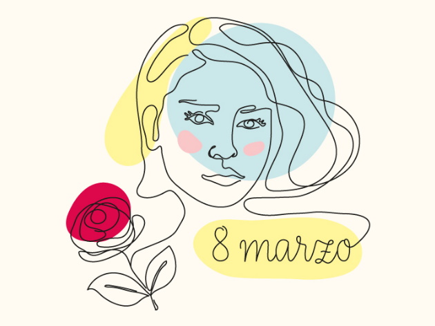 Giornata internazionale della donna 2024 Donna con rosa rossa entrambe stilizzate