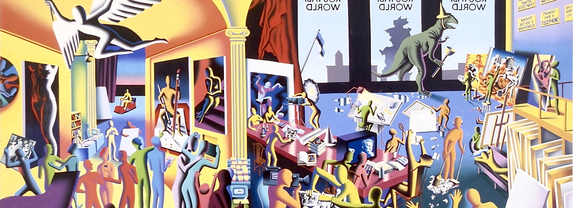 Mark Kostabi, The Rhythm of Inspiration, 1995, Olio su tela (213x365)