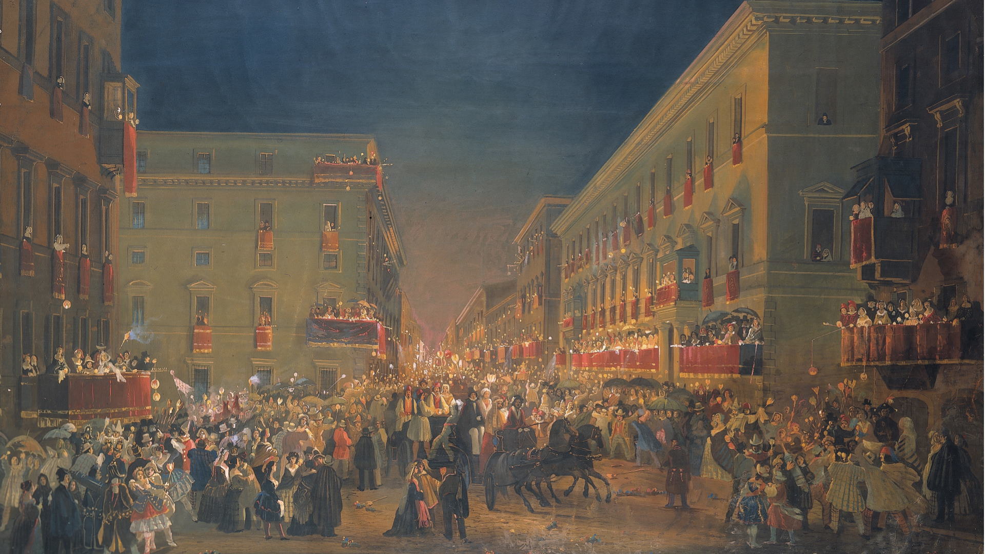 Ippolito Caffi, Festa dei “Moccoletti” al Corso, 1845-1847, Museo di Roma in Trastevere 