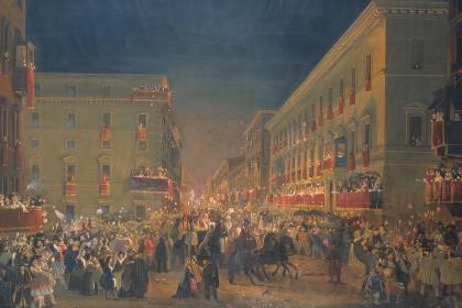 Ippolito Caffi, Festa dei “Moccoletti” al Corso, 1845-1847, Museo di Roma in Trastevere 