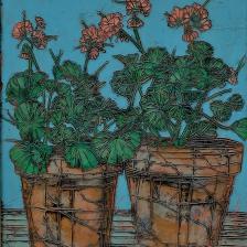 Garth Speight, Vasi con gerani, acrilico, cm. 45x55