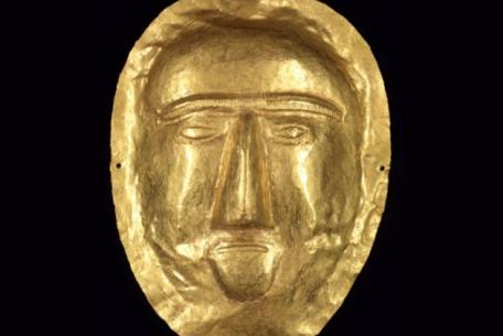 Maschera funeraria I sec. d.C., Oro, Thaj, Tell al-Zayer, Museo Nazionale Riad Maschera funeraria I sec. d.C., Oro, Thaj, Tell al-Zayer, Museo Nazionale Riad