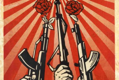 Shepard Fairey, Guns and Roses, 2019, Silkscreen and mixed media collage on paper Shepard Fairey, Guns and Roses, 2019, Silkscreen and mixed media collage on paper