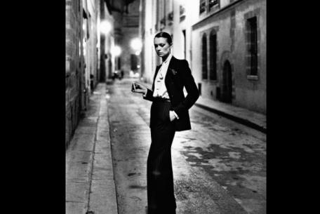 Helmut Newton, Rue Aubriot. Yves Saint Laurent, French Vogue. Paris, 1975