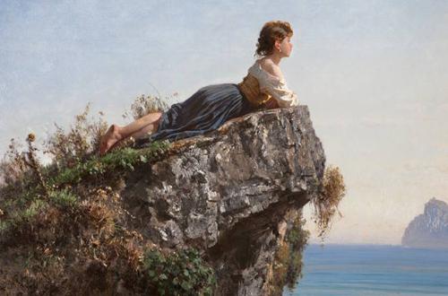 Filippo Palizzi, Fanciulla sulla roccia a Sorrento, 1871, olio su tela