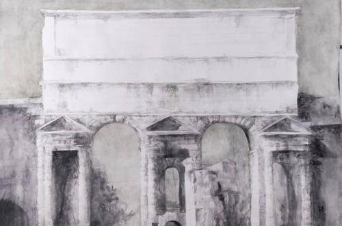 Pedro Cano, Porta Maggiore, 2025, Acquerello su carta, 114x139, foto José Luis Montero