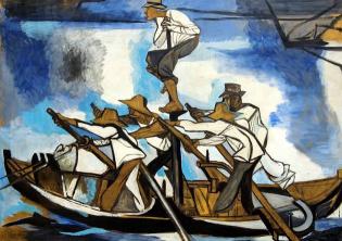 RENATO GUTTUSO, La pesca del pesce spada, 1949, olio su tela 150 x 205 cm, Collezione Lino Mezzacane © Renato Guttuso, by SIAE 2026 RENATO GUTTUSO, La pesca del pesce spada, 1949, olio su tela 150 x 205 cm, Collezione Lino Mezzacane © Renato Guttuso, by SIAE 2026