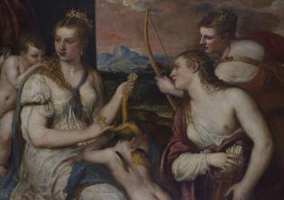 Tiziano Vecellio, Venere che benda Amore, olio su tela,116x184 cm, ©Galleria Borghese