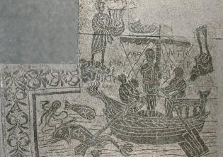 Mosaico con Ulisse e le Sirene, Da Quarto di Corzano, ambiente termale di una mansio (stazione di posta), Terme di Diocleziano, depositi (Olearie), inv. 519957, Metà-fine II secolo d.C., dettaglio